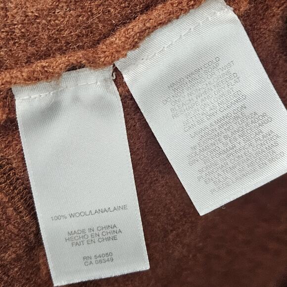 EVAN PICONE Ruffled Wool Cardigan Sweater Medium Petite Brick Rust Brown VNeck - Picture 6 of 6